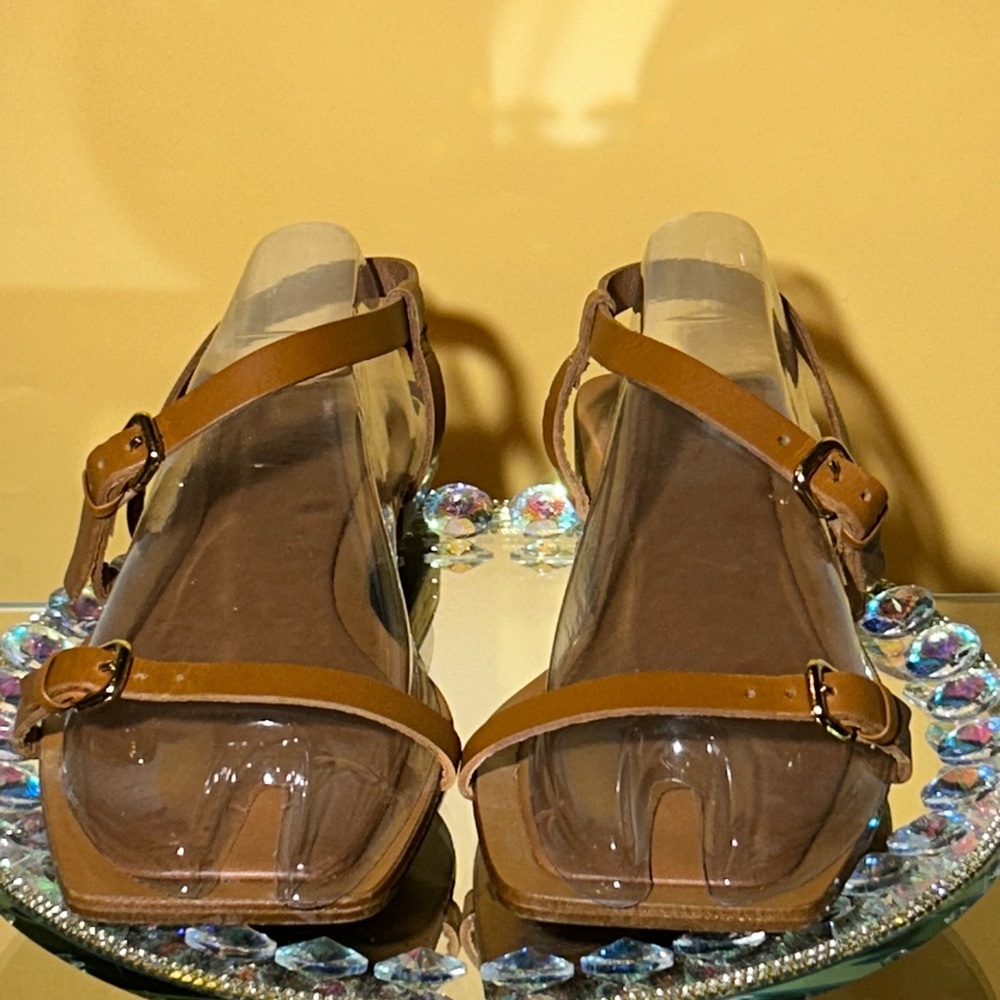Zara Tan Women's Leather Sandals Size 9.5 EUC